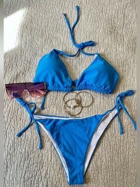 SHEIN Blue Triangle Tie-Side Bikini